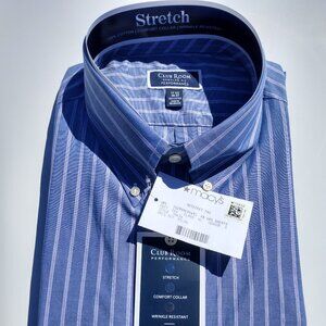 Club Room Performance Stretch Dress Shirt – Blue Stripe – 17.5 / 36‑37 – NWT